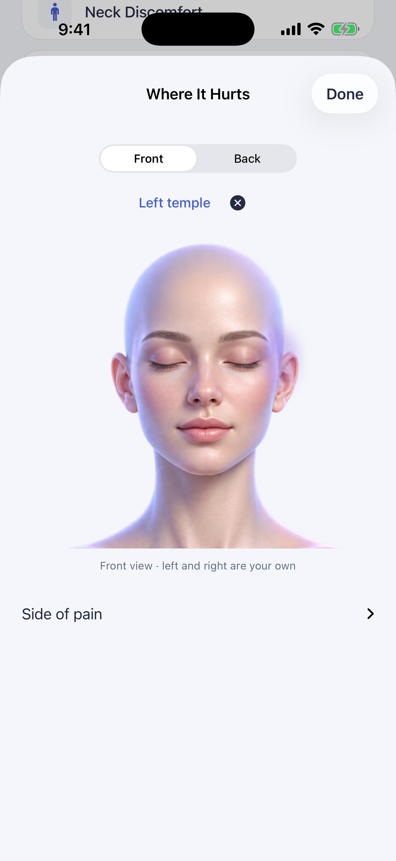 Aura’s illustrated head and neck pain map